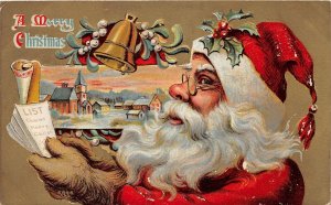 J6/ Santa Claus Christmas Postcard c1910 List Bells Spectacles 67