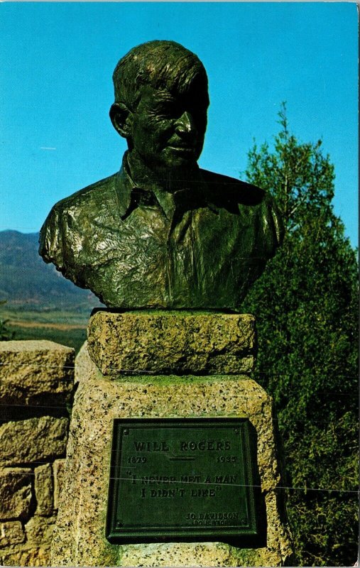 Will Rogers Memorial Statue Cheyenne Mountain Colorado Springs CO Postcard VTG 