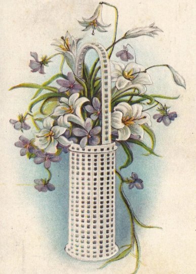 Antique Easter Postcard Violets Lilies in a Basket, Vintage Postcard