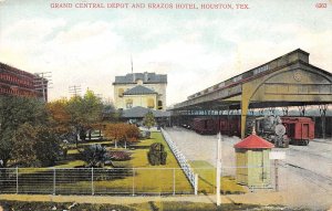 Houston Texas Grand Central Depot & Brazos Hotel, Color Lithograph PC U9415