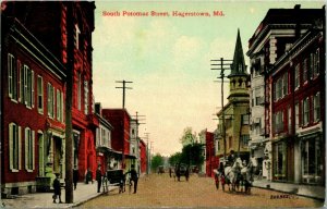 Vtg Postcard - Hagerstown Maryland MD South Potomac Street View N17