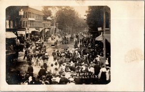 RPPC Procession, Paradeon State Street, Lowville NY c1908 Vintage Postcard W27