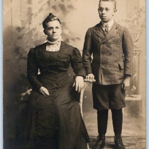 ID'd c1910s Mother Son RPPC Woman Classy Handsome Boy Photo Lyle Jane Petty A158