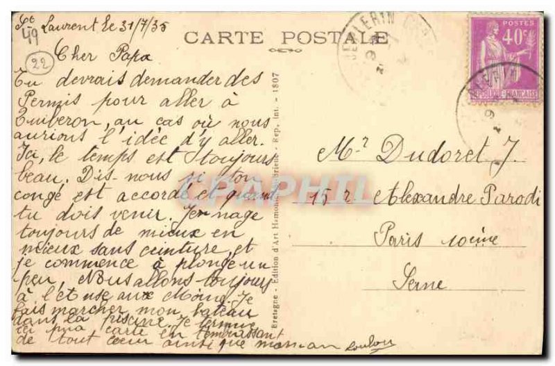 Old Postcard Saint Brieuc The Lighthouse Legue by Great tide
