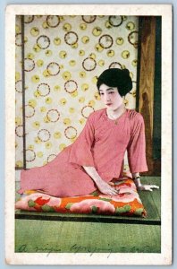 1920's JAPAN GEISHA GIRL RECLINING PILLOW*A VIRGIN BEFORE GOING TO BED (WRITTEN)