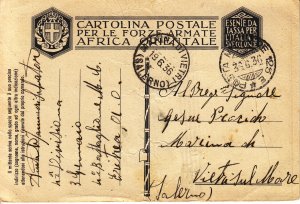 ITALIAN EAST AFRICA MAP POST CARD
