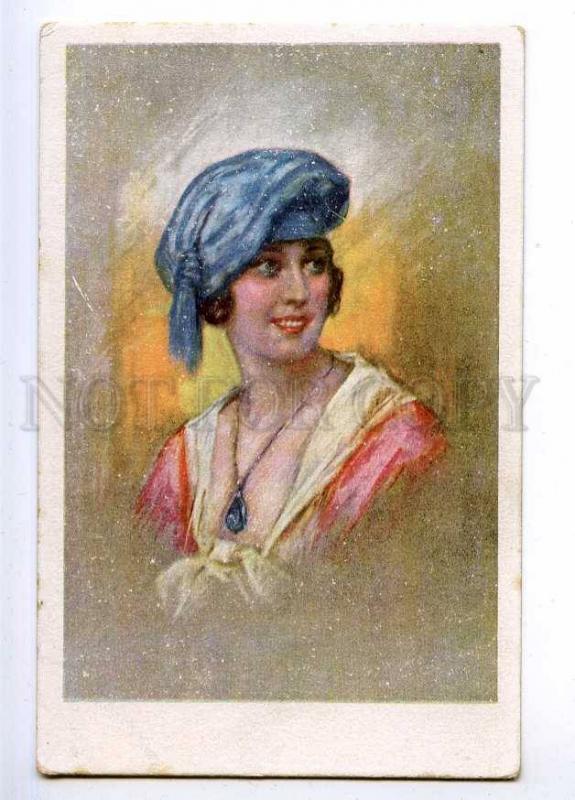 189653 Charming Woman w/ Lavalier Vintage Color postcard