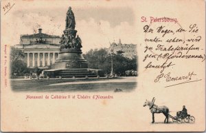 Russia St Petersburg Monument of Catherine II Alexander Theater Postcard C099