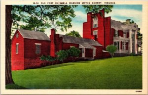 Old Fort Chiswell Mansion Wythe County Virginia VA Linen Postcard VTG UNP Unused