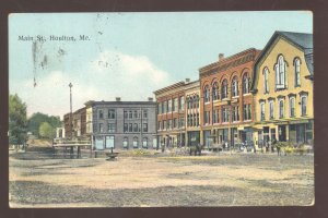 HOULTON MAINE DOWNTOWN STREET SCENE DIRT ROAD STORES VINTAGE POSTCARD