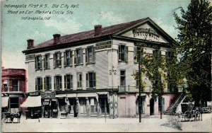 Postcard IN Indianapolis First High School & Old City Hall Buggy RARE 1918 M18