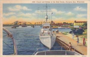 Wisconsin Sturgeon Bay Canal and Bridge At Boat Docks 1947 Curteich