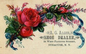 A G Alger Shoe Dealer Blue Ribbon & Rose's Victorian Calling Card Syracuse NY  