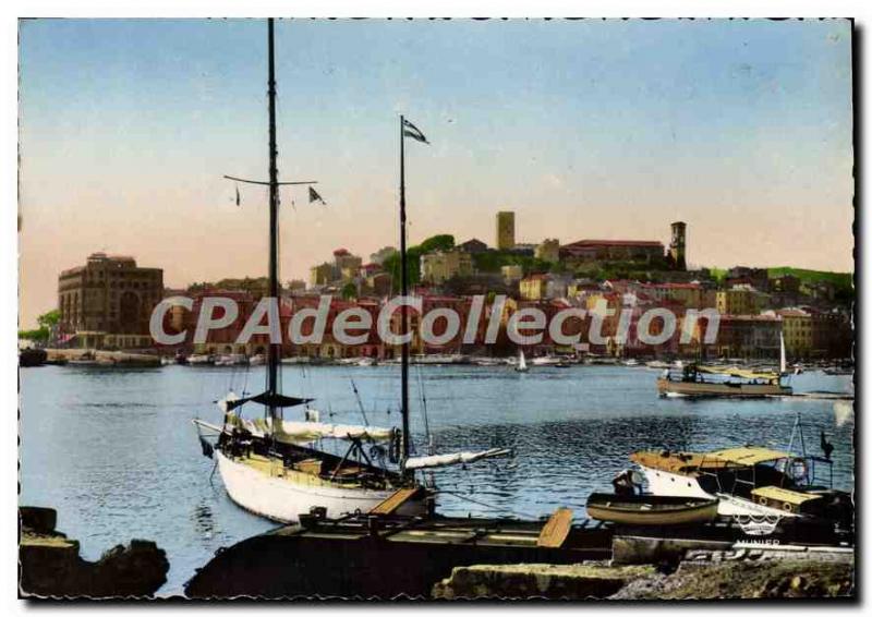 Postcard Moderne Menton Cannes Harbor and Mount Knight
