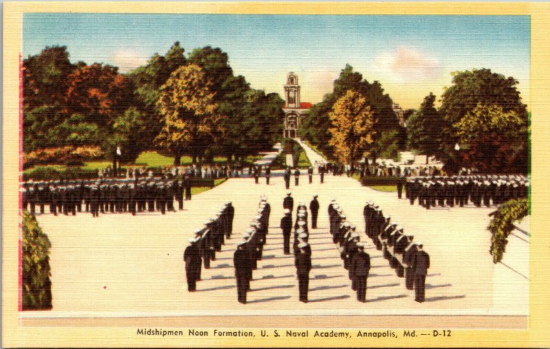 Vtg 1940s Midshipmen Noon Formation US Naval Academy Annapolis MD Postcard