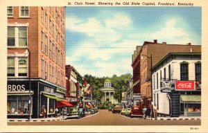 Kentucky Frankfort St Clair Street Showing The Old State Capitol Coca Cola Si...