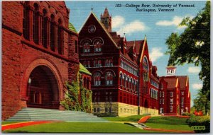 Burlington Vermont VT, College Row, University of Vermont, School, Postcard