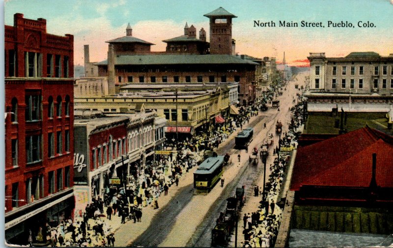 1910s North Main Street Trolley Pueblo Colorado Postcard