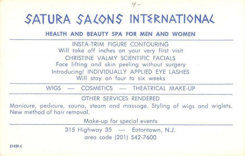 Eatontown New Jersey Satura Salon International Interior Vintage Postcard K20870