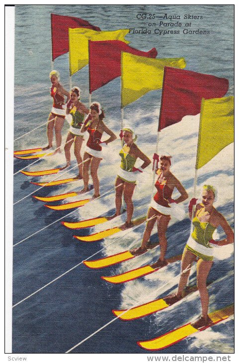FLORIDA, 1930-1940's; Aqua Skiers on Parade at Florida Cypress Gardens