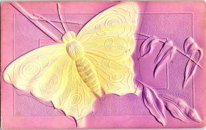 Vintage Embossed Butterfly Postcard Divided Back Purple Yellow 1906