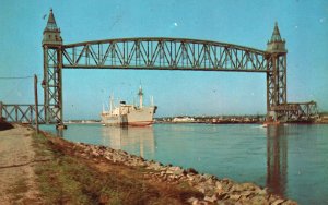 Vintage Postcard Canal From Bourne Bridge Buzzards Bay Cape Cod Massachusetts MA