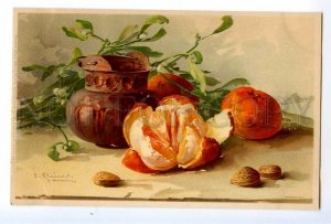 497552 Catherine KLEIN Tangerine & Vase on Table Vintage postcard Meissner #1288