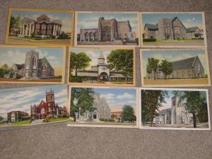 9 Different Church Postcards, used & unused, Lot C1