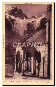 Postcard Old La Grave Chapel of the Terraces and the Great Pie de la Meije