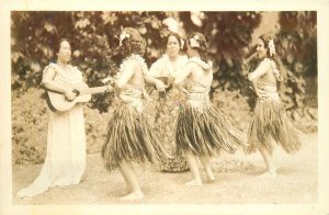 Postcard RPPC 1940s Hawaii Hula Dancers guitar music 23-13273