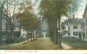 Bangor Maine Grove & State Street Undivided Back Postcard Unused
