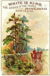 1880s-90s Man & Woman on Horseback White is King Sewing Machines Trade Card