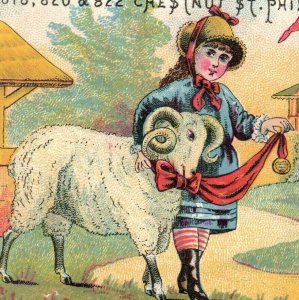 1880s John Wanamaker & Co. Adorable Girl & Big Ram The First Prize P213