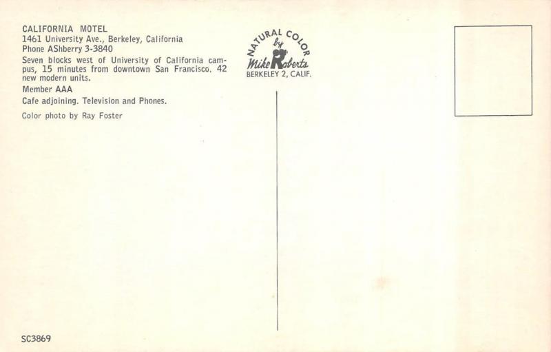 CA, Berkeley  CALIFORNIA MOTEL~University Ave  Roadside c1950's Chrome Postcard