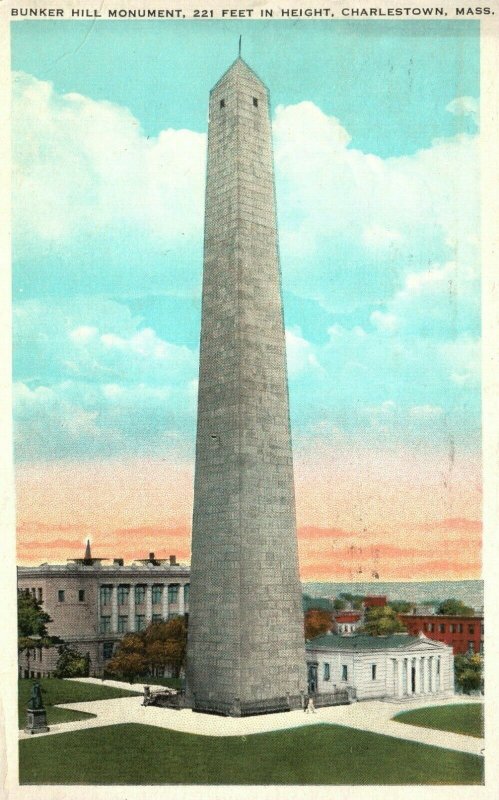 Vintage Postcard 1931 Bunker Hill Monument 221 Ft High Charlestown MA Mass