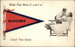 OLD TOWN OLDTOWN ME Pennant Romance c1910 Postcard