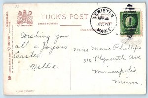 Oilette Tuck Postcard Easter Anthropomorphic Chick Blowing Wind Lewiston ME