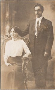 Studio Portrait Man & Woman Unused Real Photo Postcard F63