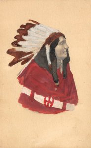 Native Americana Indian Chief Hand-Painted Art 1910s Antique Postcard