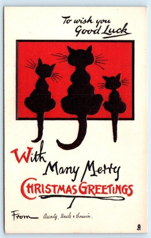 TUCK Lucky Cat CHRISTMAS Greeting ~ TO WISH YOU GOOD LUCK c1900s  Postcard 