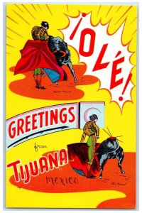 c1950's Greetings from Tijuana Mexico Bullfighters Unposted Vintage Postcard