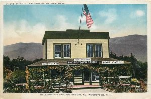 Woodstock New Hampshire Hallworth's Cascade Studios flag Postcard 24-7687