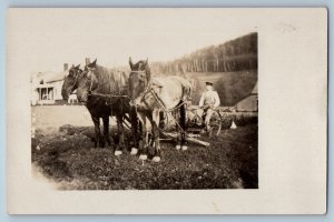 c1910's Man Horses Farming Scene Field RPPC Photo Unposted Antique Postcard