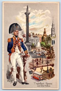 London England Postcard Trafalgar Square Lord Nelson 1954 Vintage Tuck Art