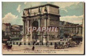 Old Postcard Marseille Place d'Aix et al Arc de Triomphe high Monument to the...