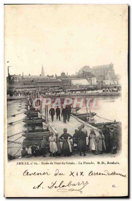 Postcard Old Army Arras School Genie Bridge Parade