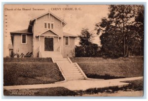 1923 Church Blessed Sacrament Stairs Exterior Sidewalk Chevy Chase DC Postcard