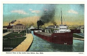 General View of Soo Locks from Below, Soo, Mich.A.E Young  Postcard