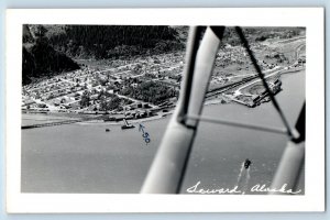 Seward Alaska AK Postcard RPPC Photo Aerial View Boat Scene c1940's Vintage