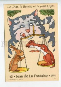 422508 FRANCE 1995 Fables Jean de La Fontaine CAT Weasel Rabbit  postal RPPC
